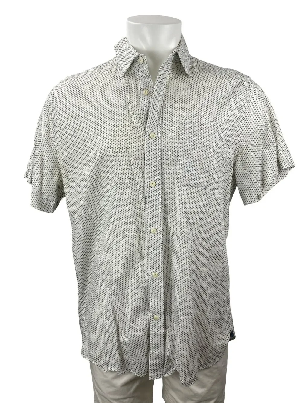 Banana Republic Men's White Slim Fit Floral Short Sleeve Button Down Shirt Top L